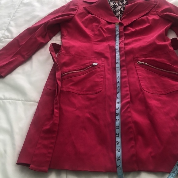 Bandolino Stretch rain trench coat in hot pink belt zipper pockets houndstooth - Picture 5 of 11